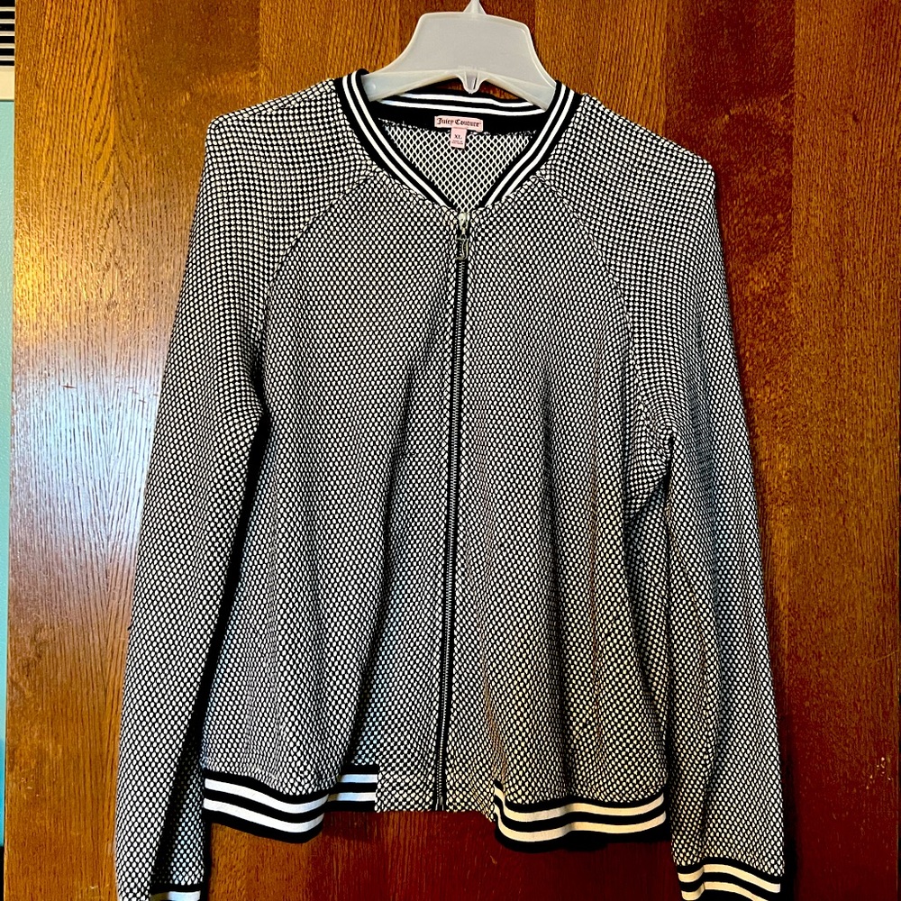 Light weight baseball style jacket, black and white. Juicy Couture